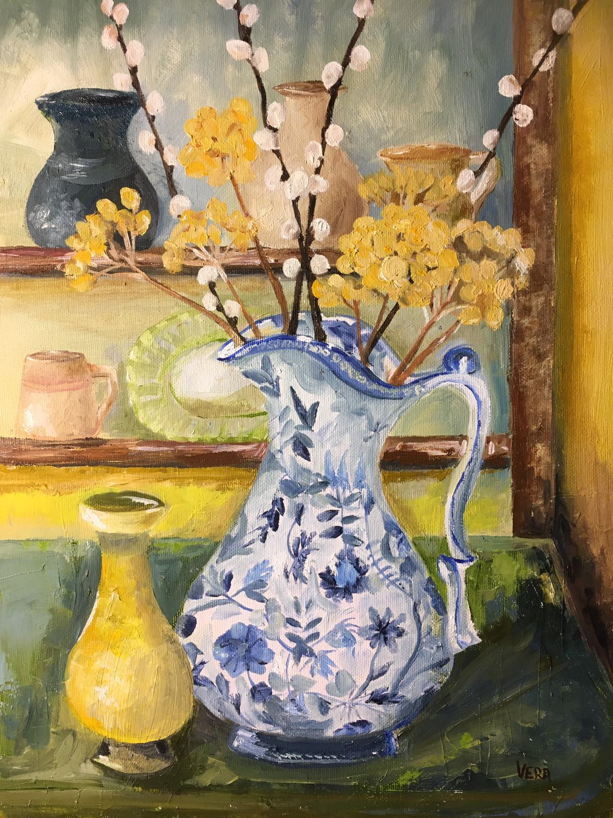  Pussy Willow and Achilea in a Chinese Jug